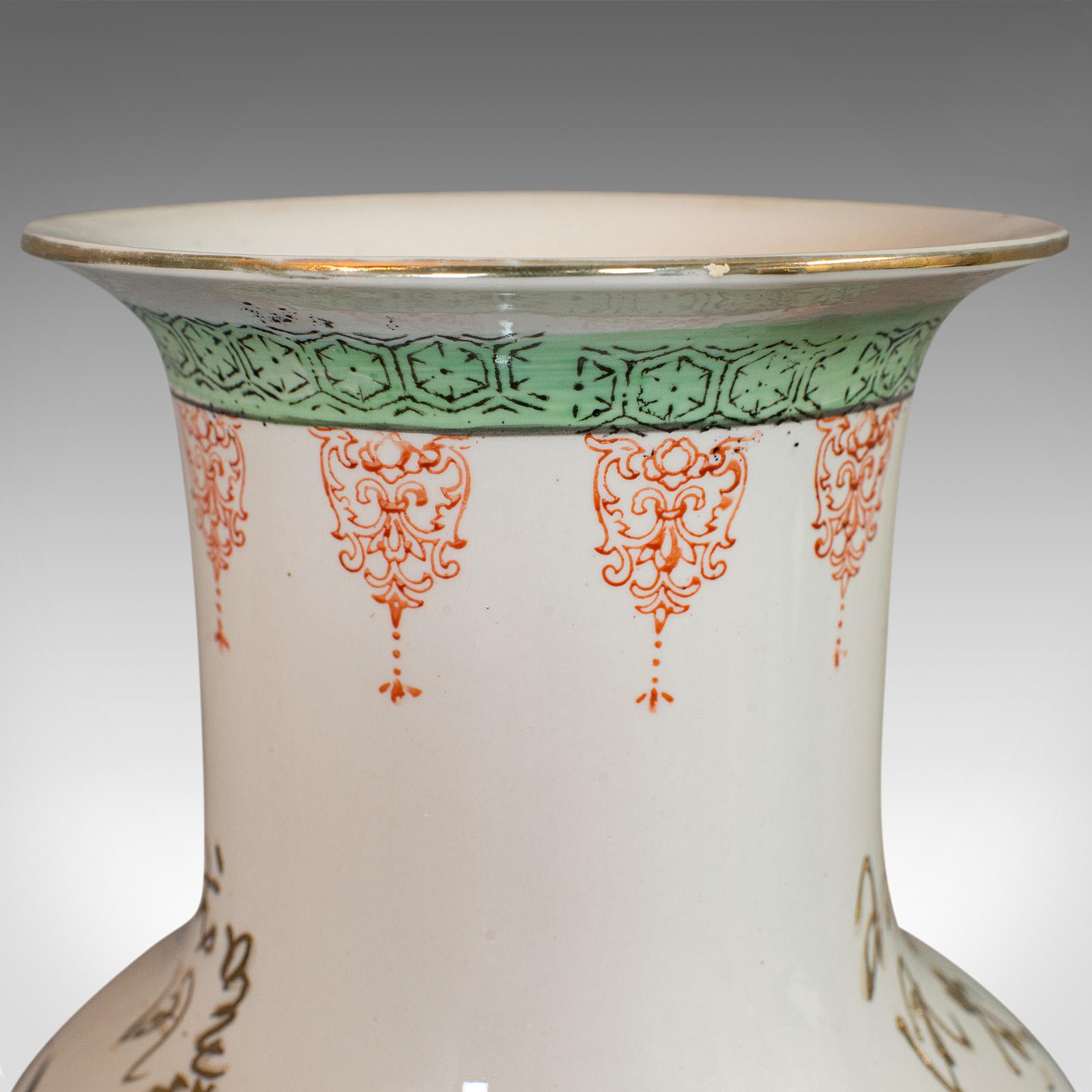 Vintage Flower Vase, Oriental, Ceramic, Baluster Urn, Art Deco, Bird of Paradise 1