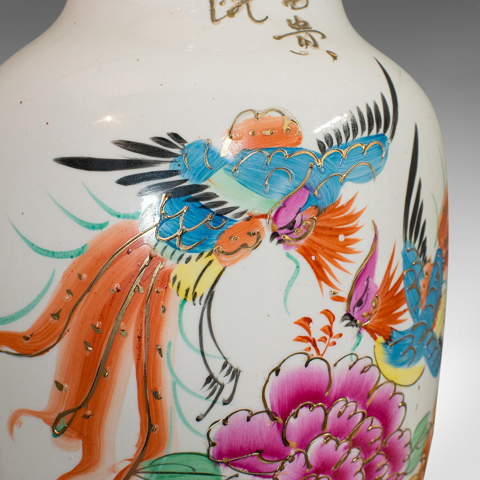 Vintage Flower Vase, Oriental, Ceramic, Baluster Urn, Art Deco, Bird of Paradise 2