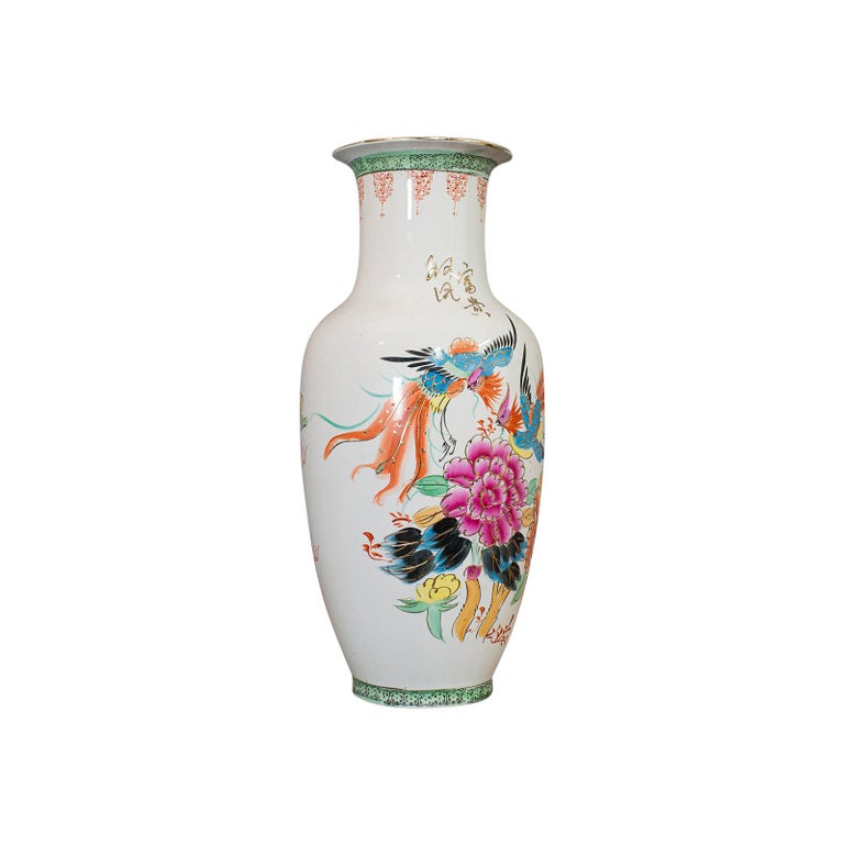 Vintage Flower Vase, Oriental, Ceramic, Baluster Urn, Art Deco, Bird of  Paradise For Sale at 1stDibs