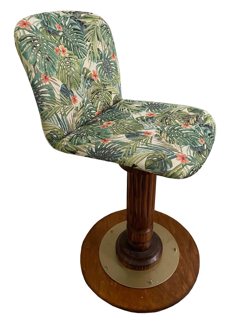 Mid-Century Modern Vintage Flowers and Wood Swivel Bar Stool, Germany, 1960s For Sale