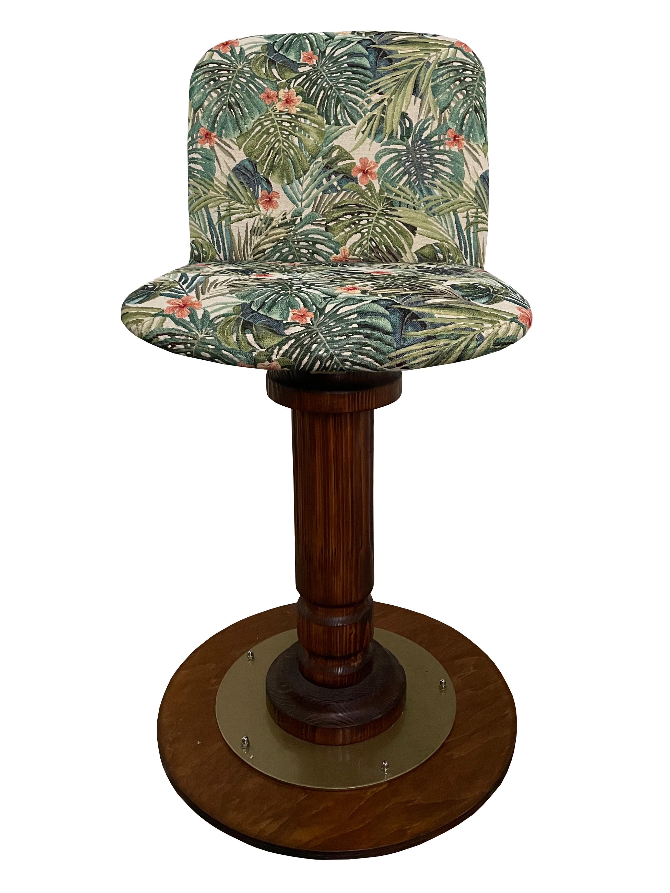 20th Century Vintage Flowers and Wood Swivel Bar Stool, Germany, 1960s For Sale
