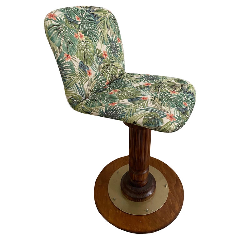 Vintage Flowers and Wood Swivel Bar Stool, Germany, 1960s For Sale