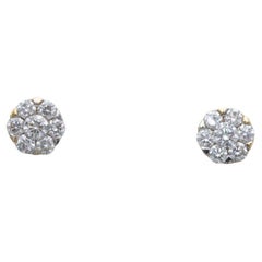 Pendientes vintage de oro de flores con diamantes de 0,80 ct, Francia, mediados del siglo XX.