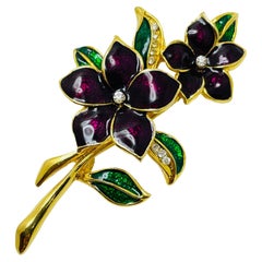 Broche de diseño con esmalte de strass en tono dorado de flores vintage