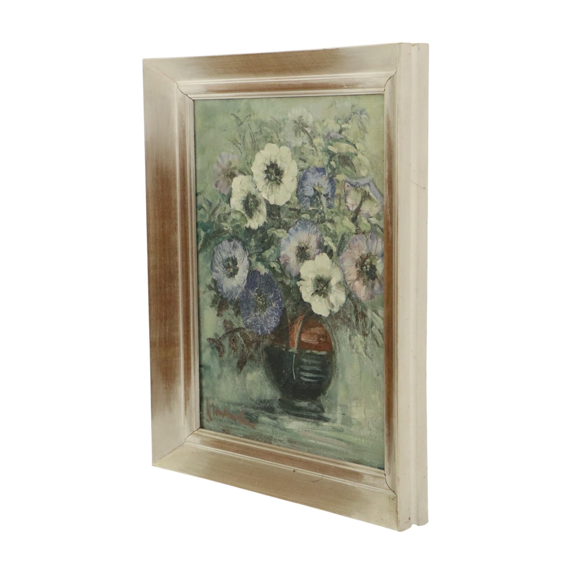 Vintage Flowers Still Life Amateur Painting Framed Signed im Angebot 3