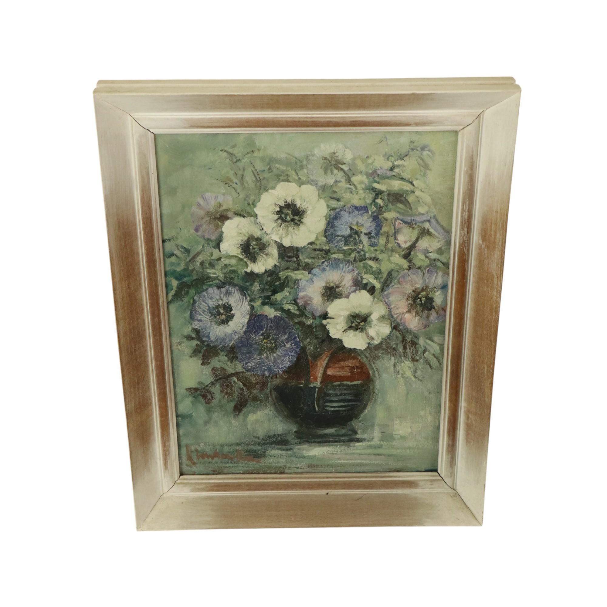 Vintage Flowers Still Life Amateur Painting Framed Signed im Angebot 4
