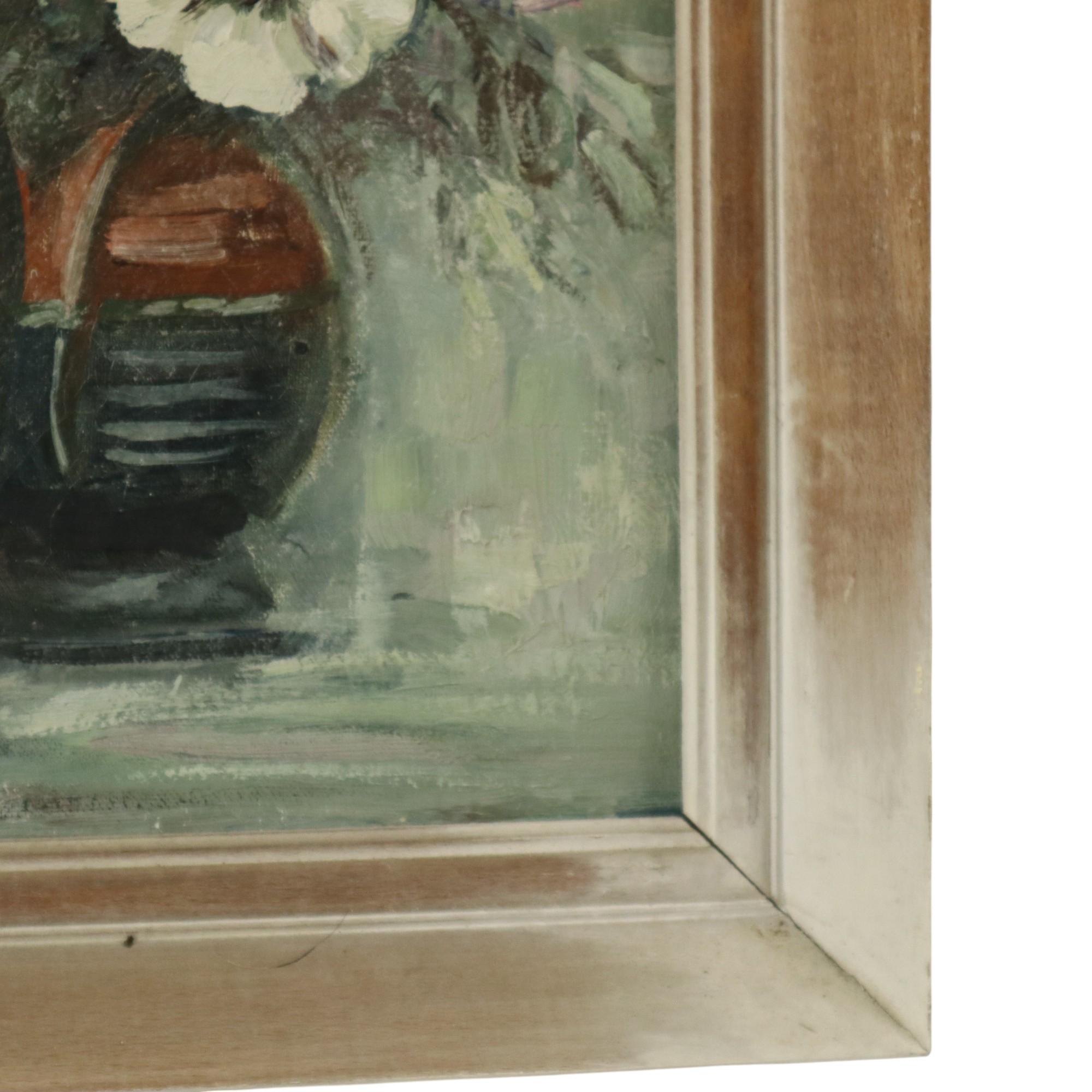 Vintage Flowers Still Life Amateur Painting Framed Signed im Angebot 1