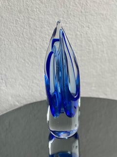 Massive Sculpural Vase , decorative in "Sommerso" blue murano glass 70's signed
