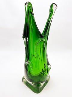 Vintage Fluid and Massive Murano Sculpture in "Sommerso" Clear and Green Glass