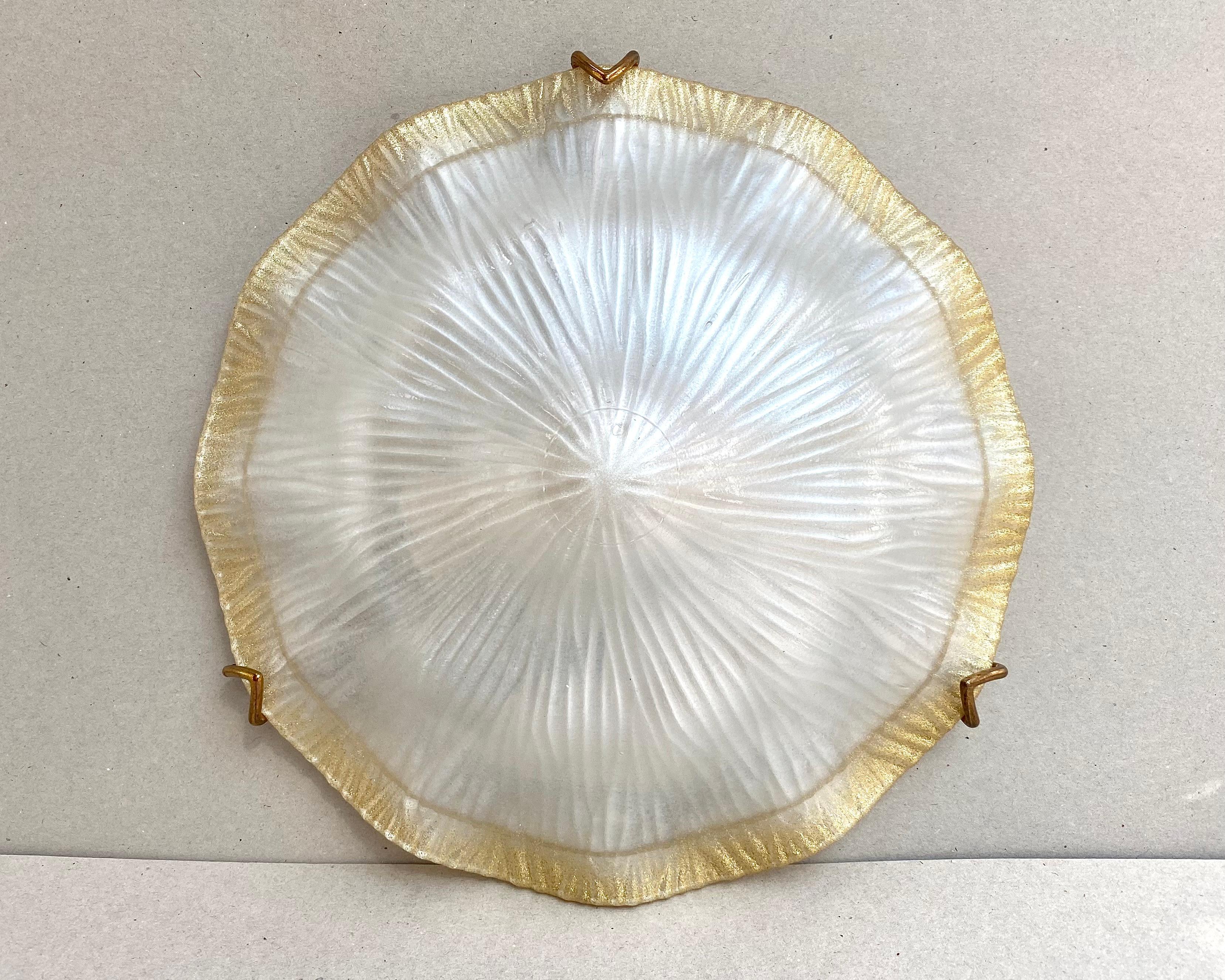 Late 20th Century Vintage Flush Mount Light Fixture Glass Lighting Lamp, Italy