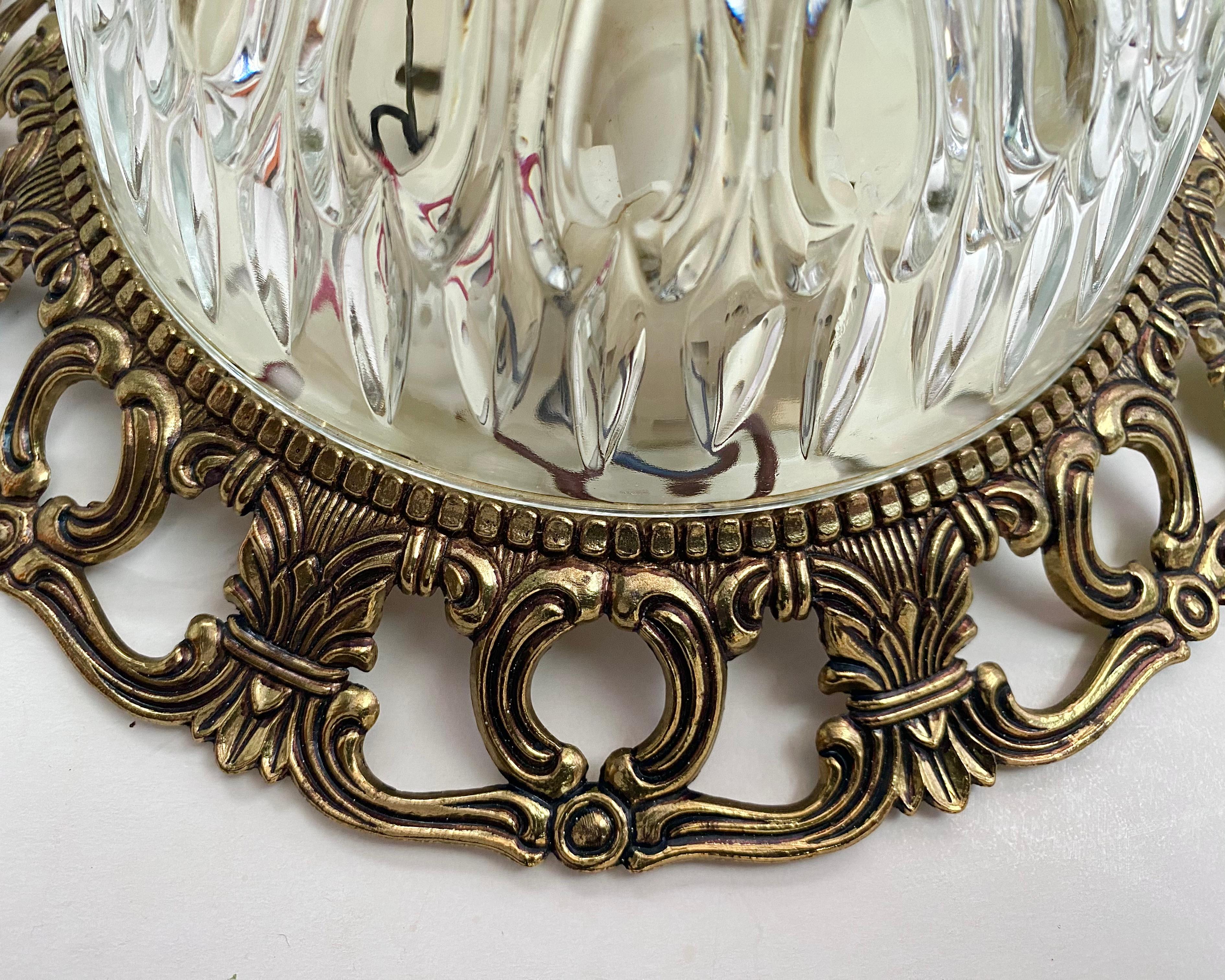 Belgian Vintage Flush Mount Lighting Brass and Glass By Massive Lighting Belgium For Sale