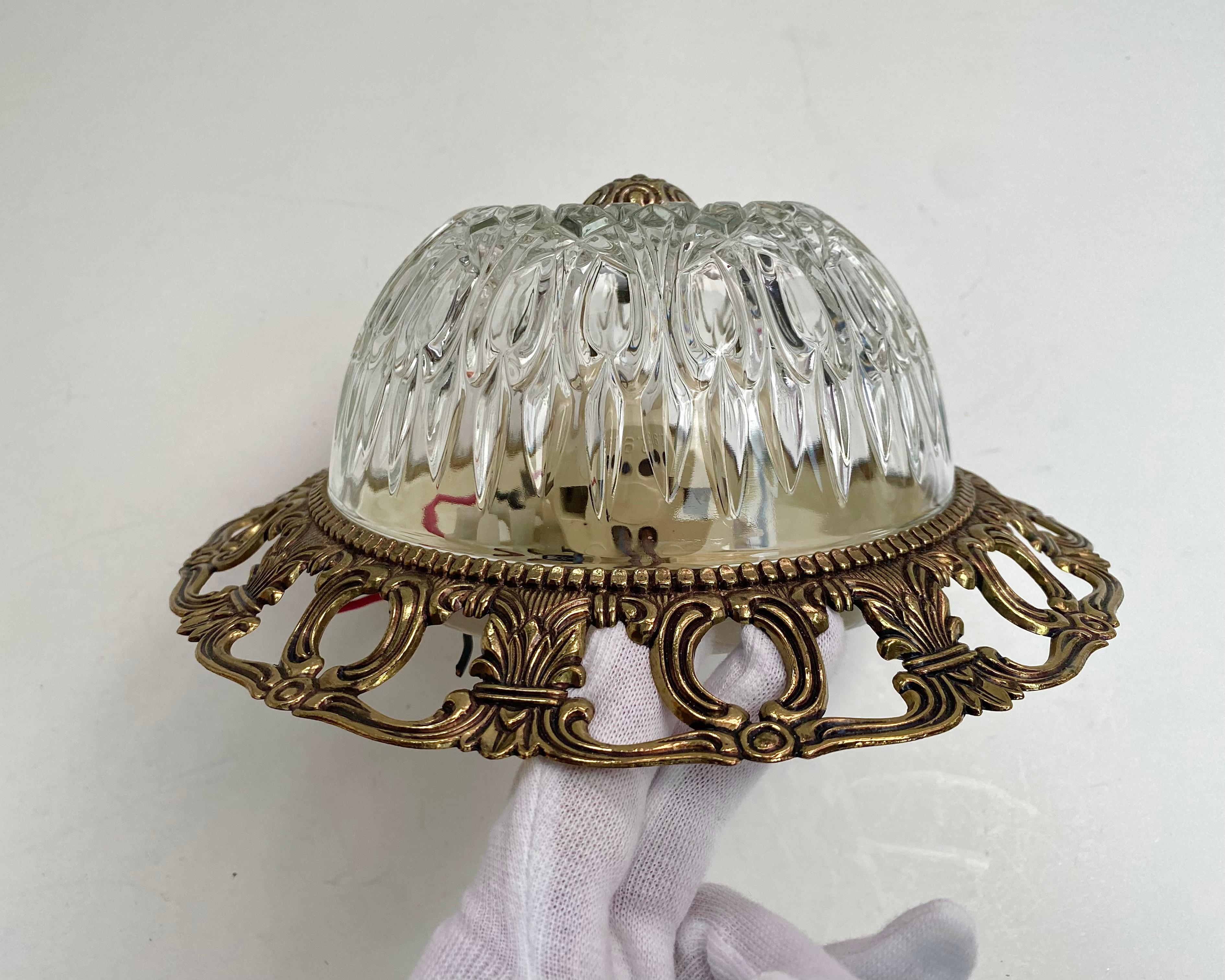 Art Glass Vintage Flush Mount Lighting Brass and Glass By Massive Lighting Belgium For Sale