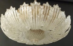 Vintage Flush Mount with Clear Graniglia Murano Glass Leaves. Italy, 1960's.