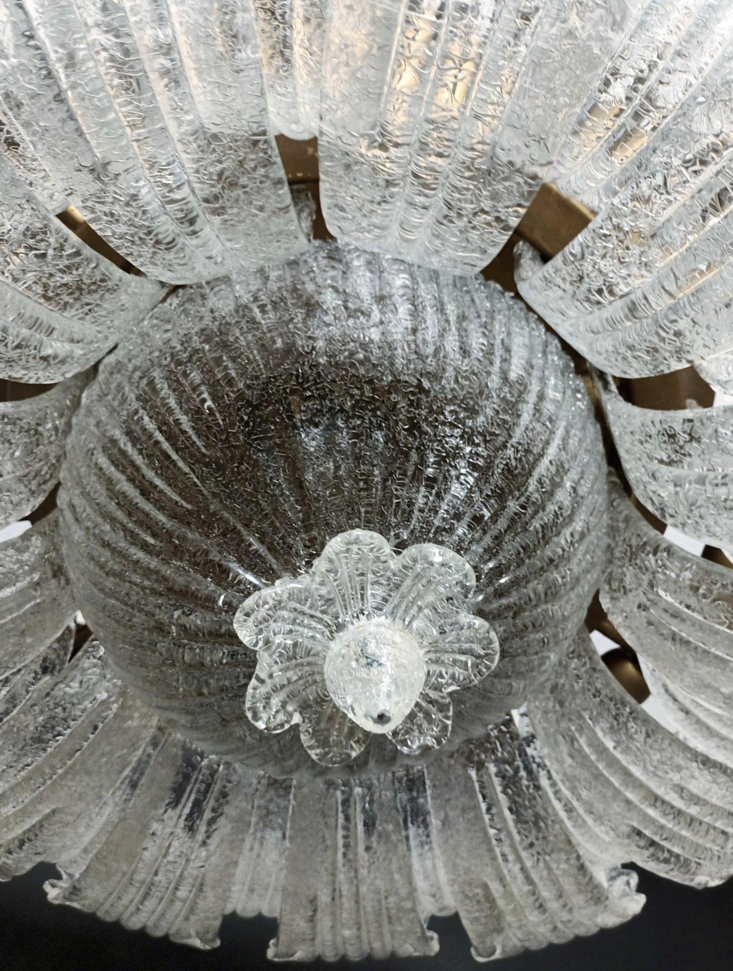 Vintage Flush Mount with Clear Graniglia Murano Glass Leaves. Italy, 1960's. For Sale 3