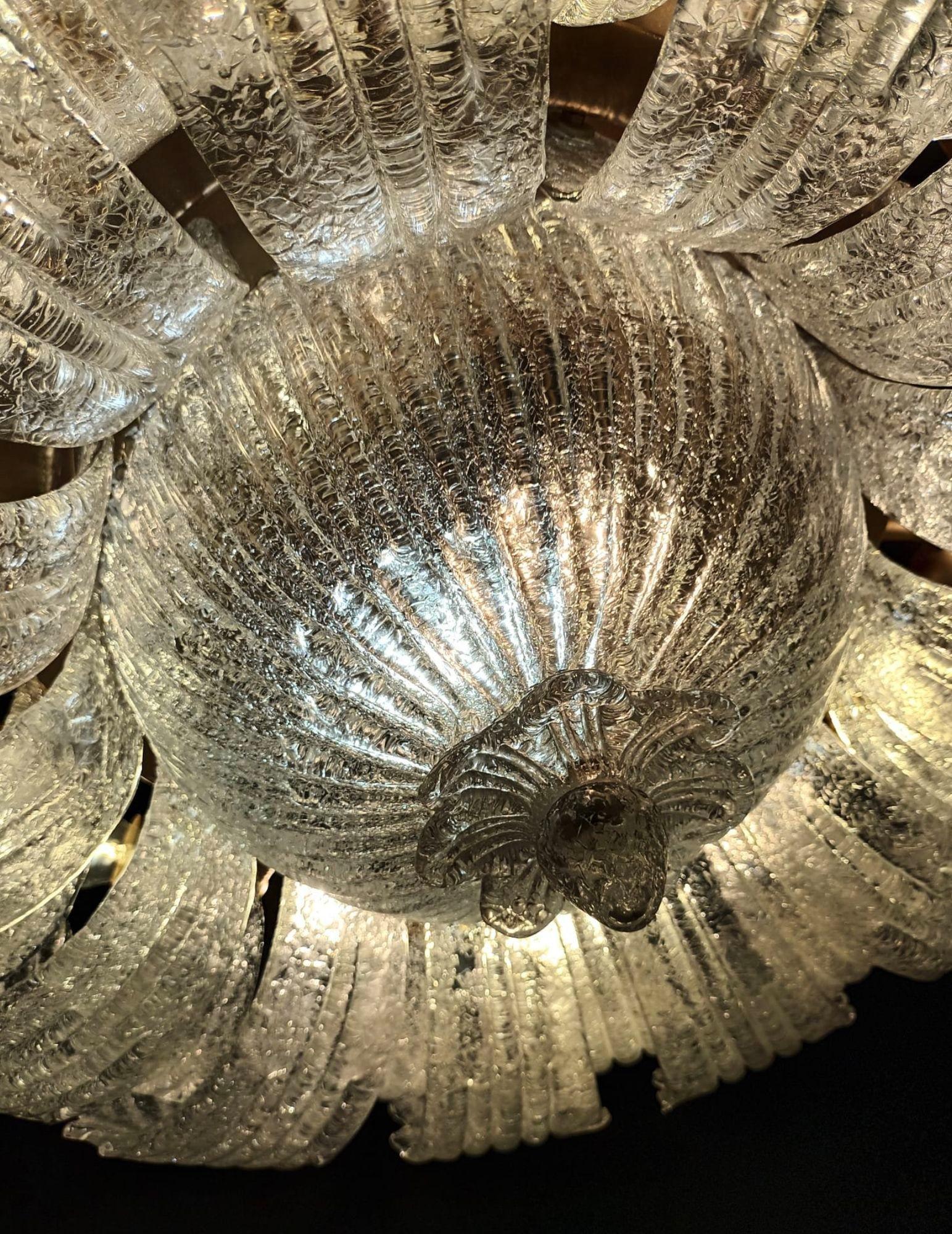 Vintage Flush Mount with Clear Graniglia Murano Glass Leaves. Italy, 1960's. For Sale 4