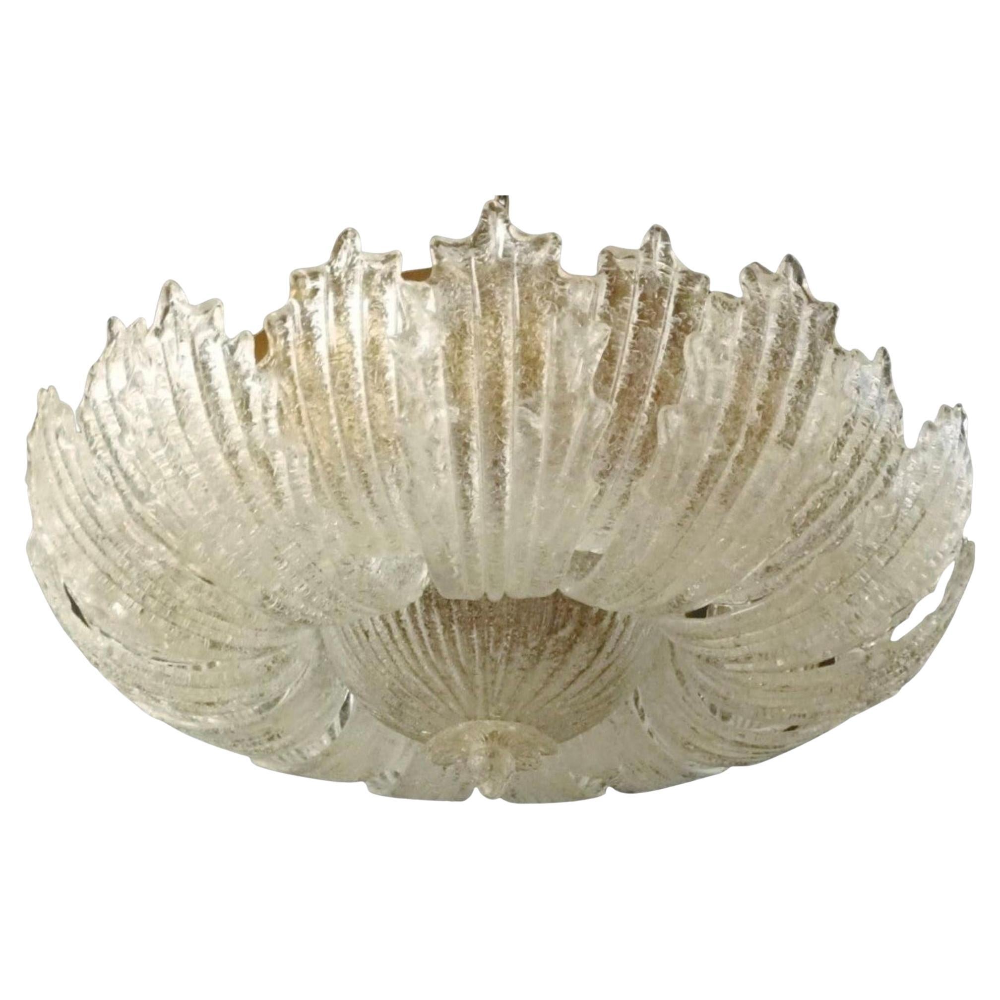 Vintage Flush Mount with Clear Graniglia Murano Glass Leaves. Italy, 1960's. For Sale