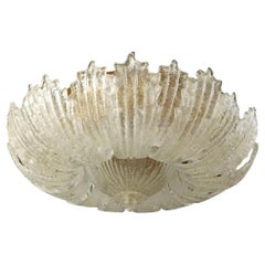 Vintage Flush Mount with Clear Graniglia Murano Glass Leaves. Italy, 1960's.