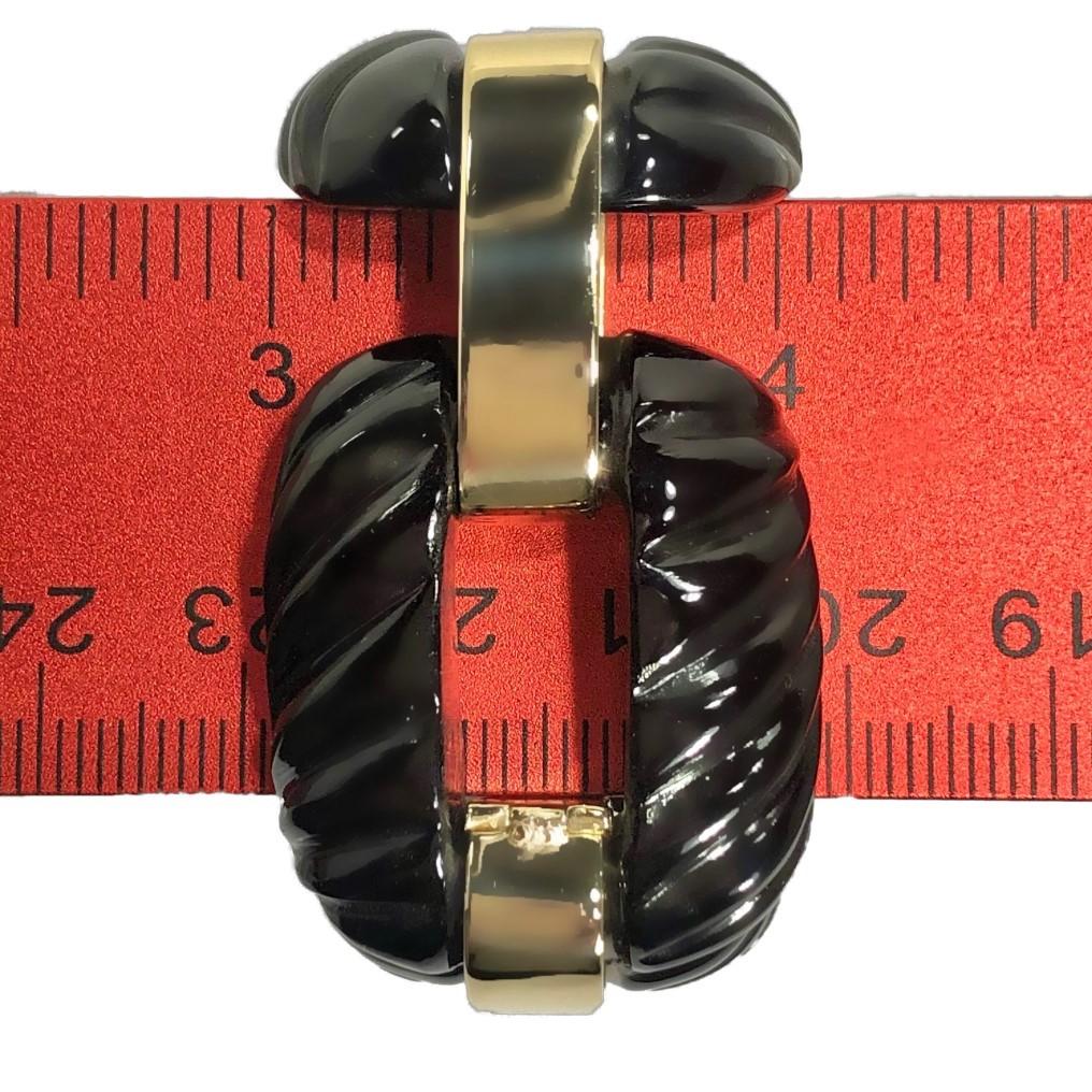 Cabochon Vintage Fluted Black Onyx Link Bracelet with Yellow Gold Connecting Links
