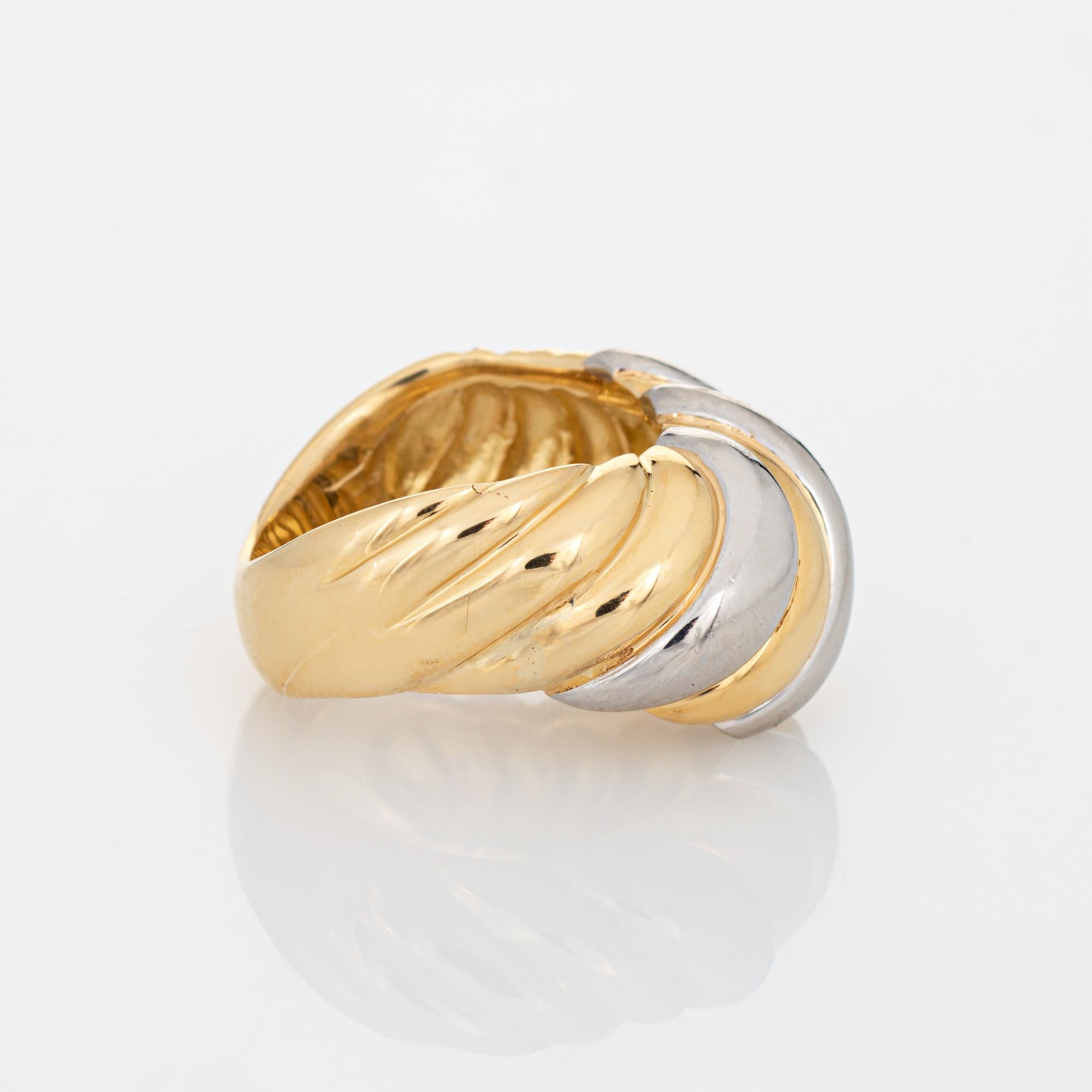 Modern Vintage Fluted Dome Ring Platinum 18k Yellow Gold Two Tone Cocktail Band Sz 7 For Sale