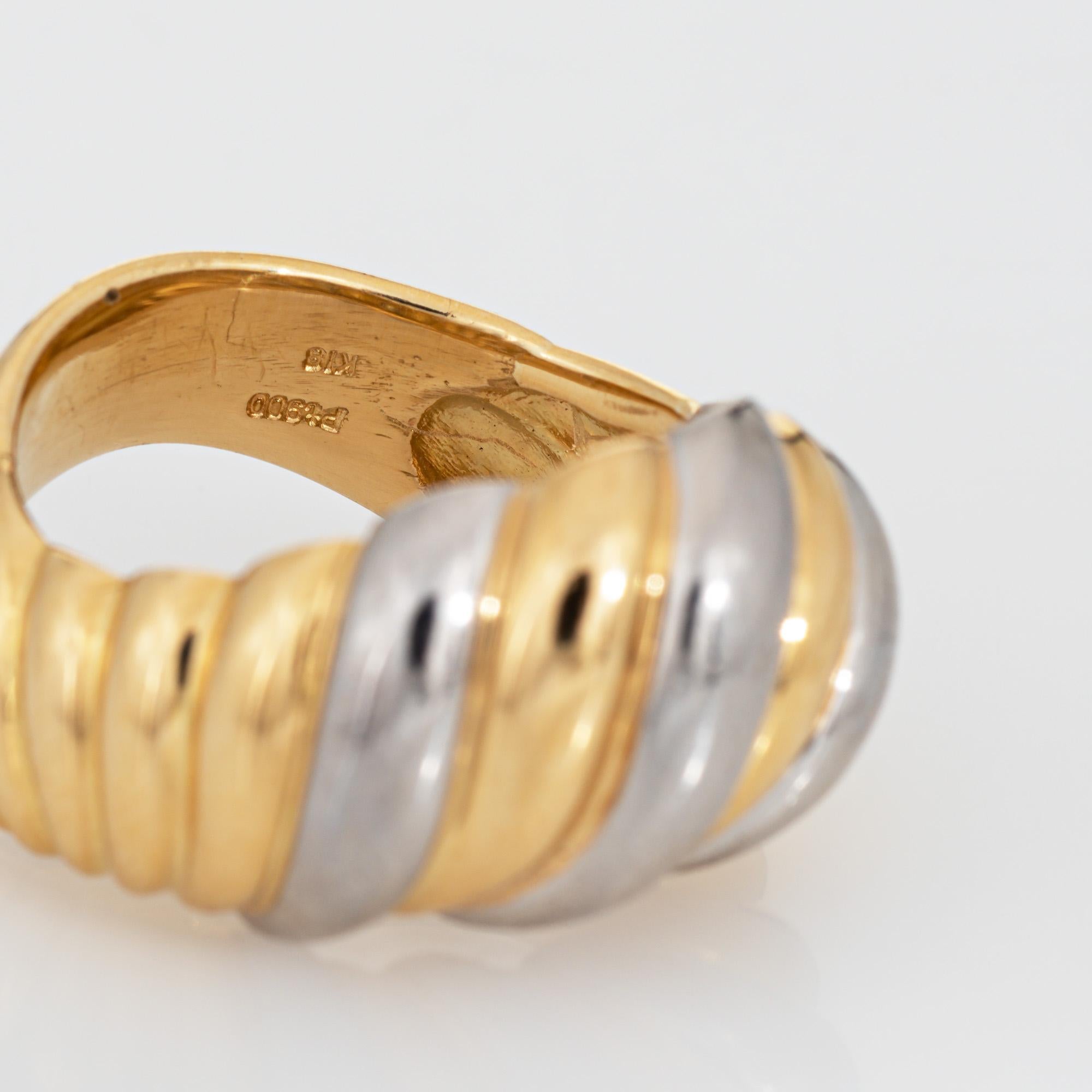 Vintage Fluted Dome Ring Platinum 18k Yellow Gold Two Tone Cocktail Band Sz 7 For Sale 2