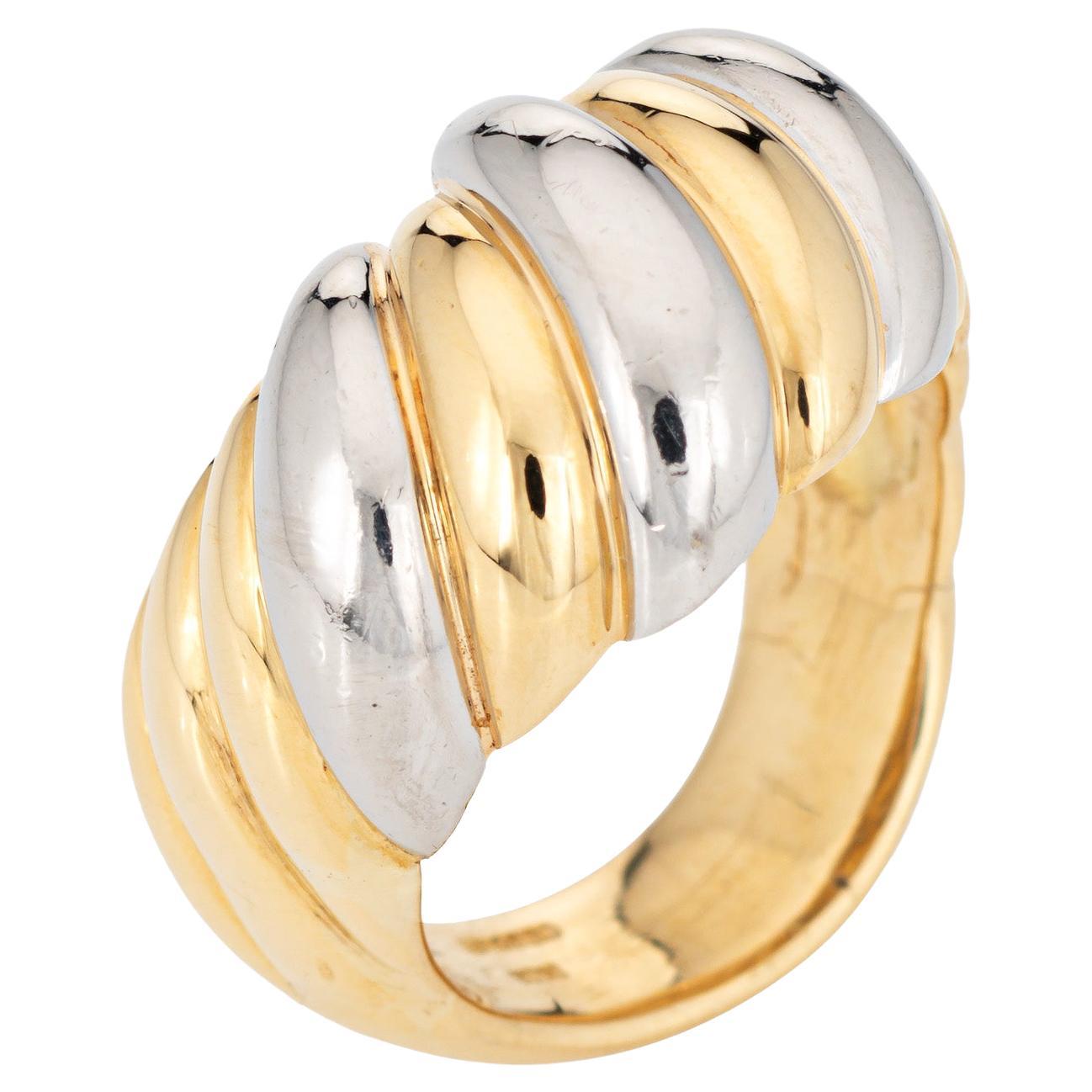 Vintage Fluted Dome Ring Platinum 18k Yellow Gold Two Tone Cocktail Band Sz 7 For Sale