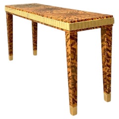 Vintage Fluted Edge Tortoise Faux Finished Lane Console Table