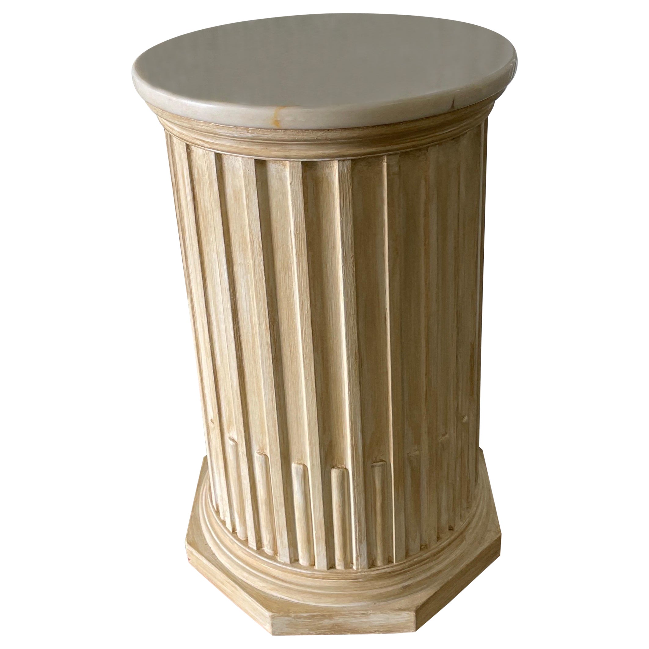 Vintage Fluted Marble Top Italian Pedestal / Side Table