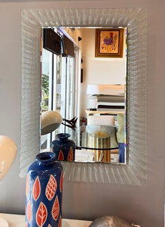 Vieux miroir mural cannelé en verre de Murano avec miroir biseauté, 1980