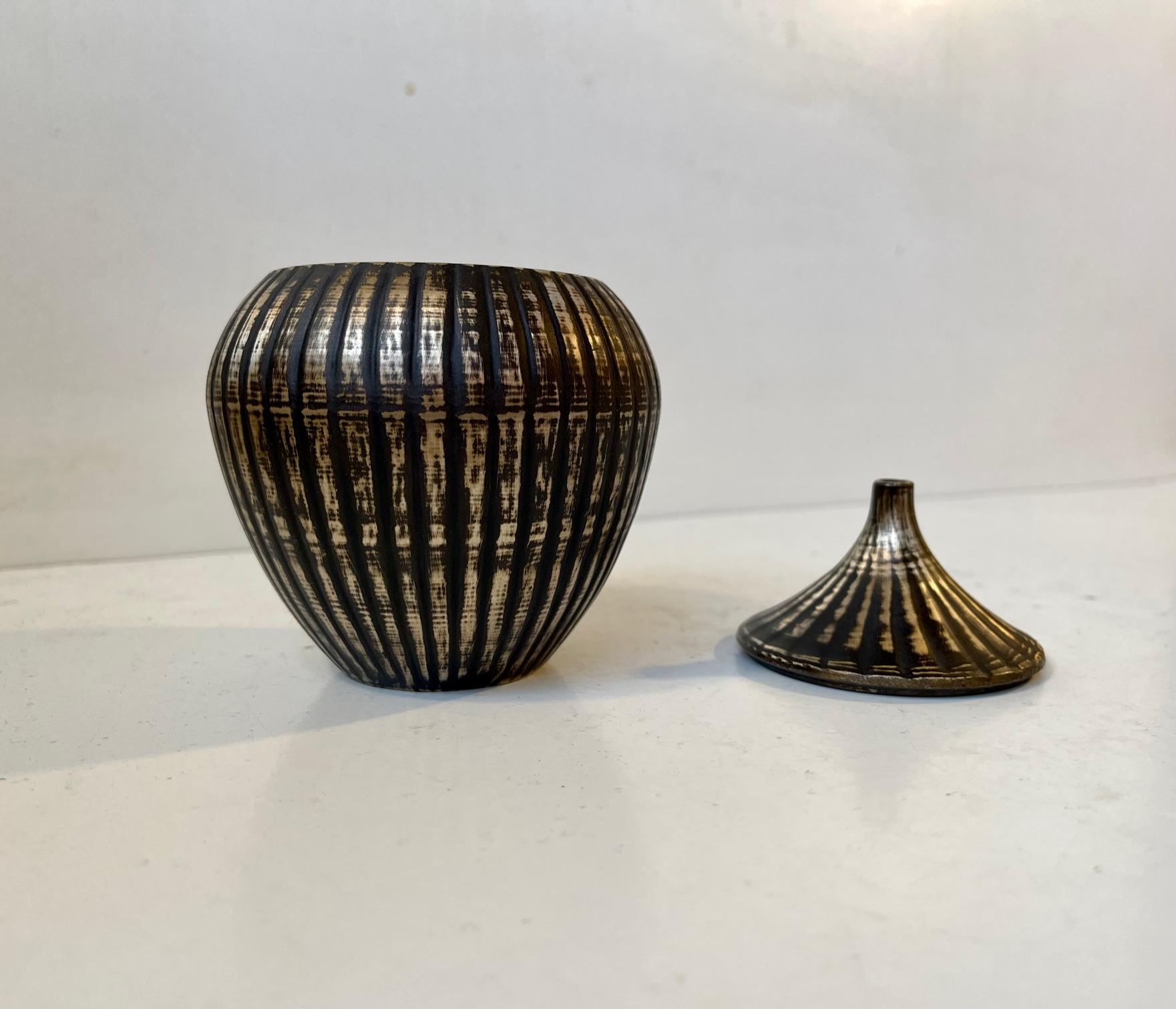 Patinated Vintage Fluted Scandinavian Onion Trinket Jar in Brass