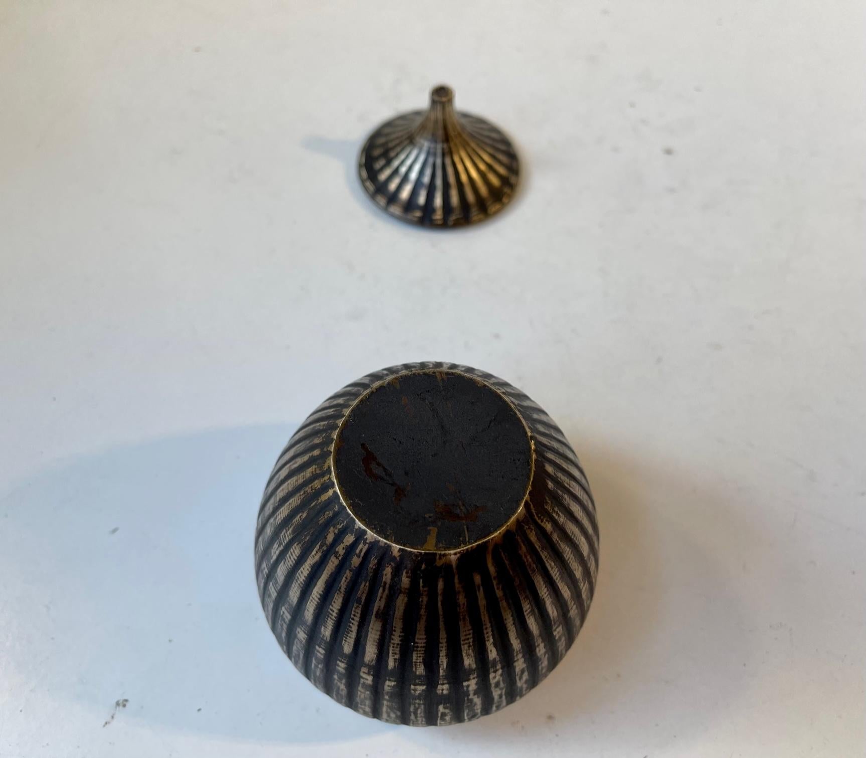 Late 20th Century Vintage Fluted Scandinavian Onion Trinket Jar in Brass