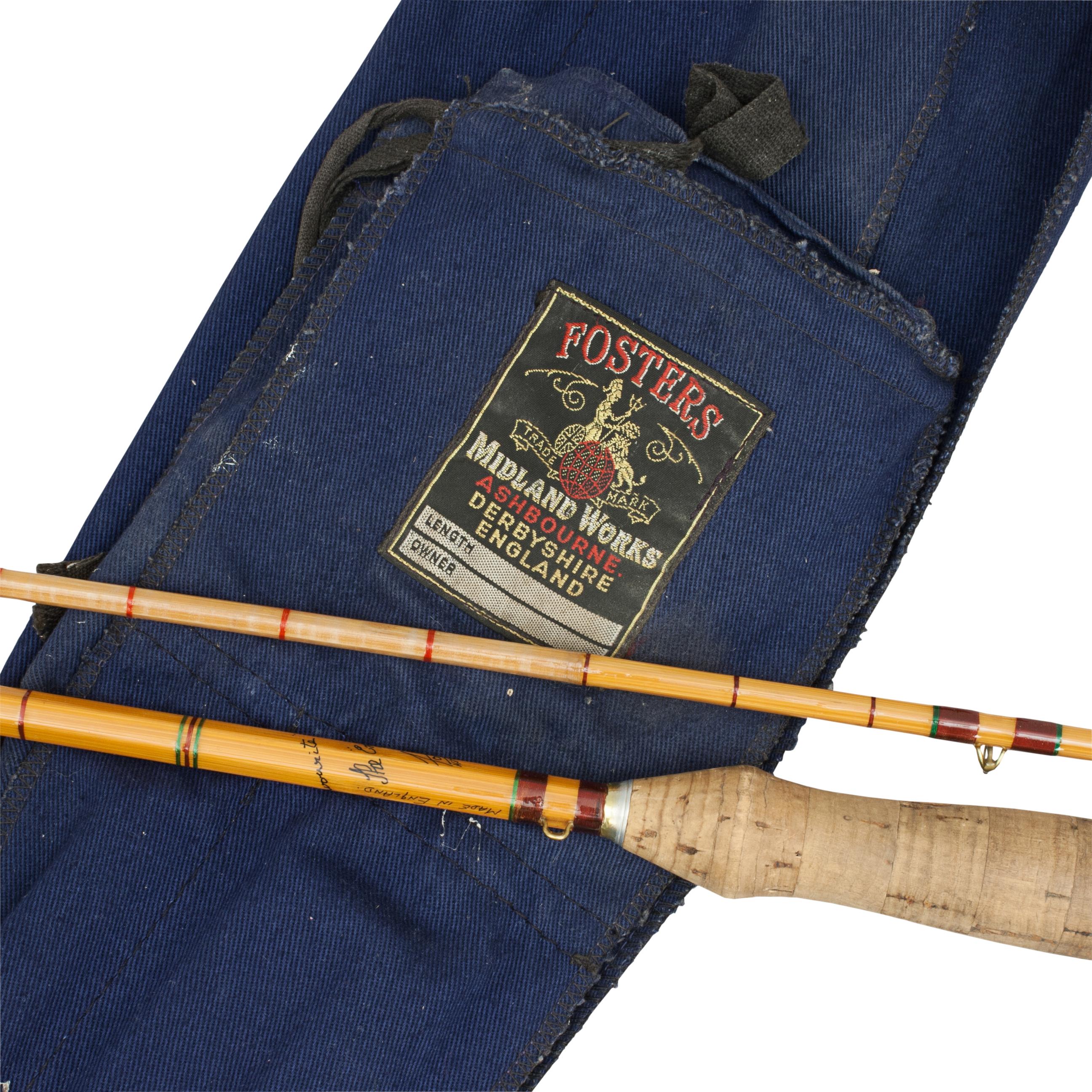 'The England's Favourite' is an 8' 6' split cane two-piece rod made by Fosters, Ashbourne. The rod is in excellent condition with broad crimson inter-whipping, suction joint with a wooden stopper, fixed screw reel grip with a cork covered housing