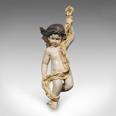 Vintage Fliegender Cherub, Italienisch, Gips, Klassisch, Romantisch, Putto Figur, 1980