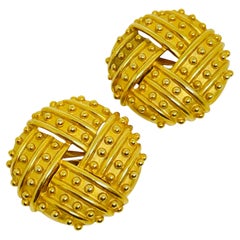 Vintage F.O. Inc gold massive designer clip on earrings