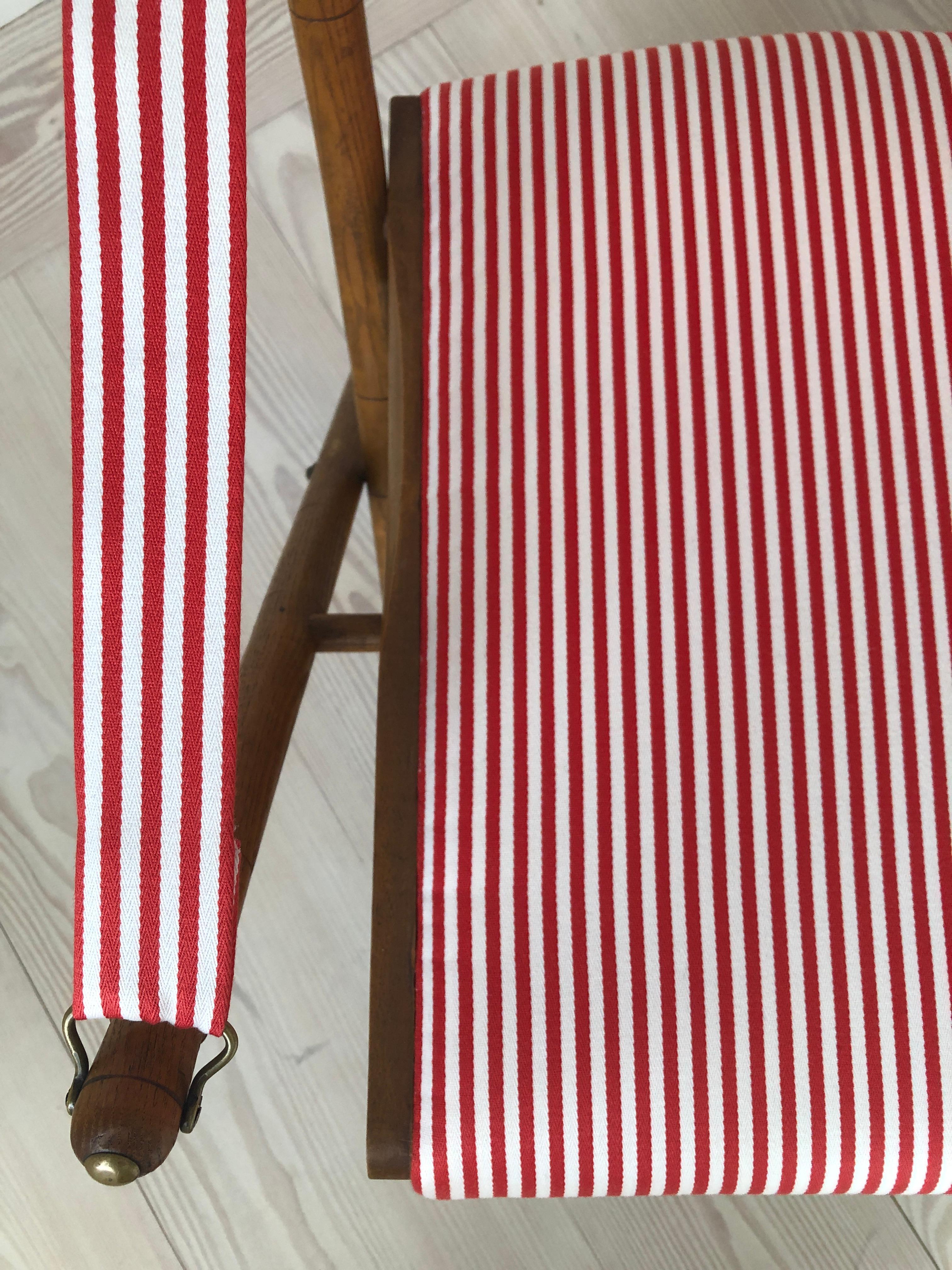Vintage Foldable Chairs in Faux Bamboo and Striped Textile, France 1950's 5