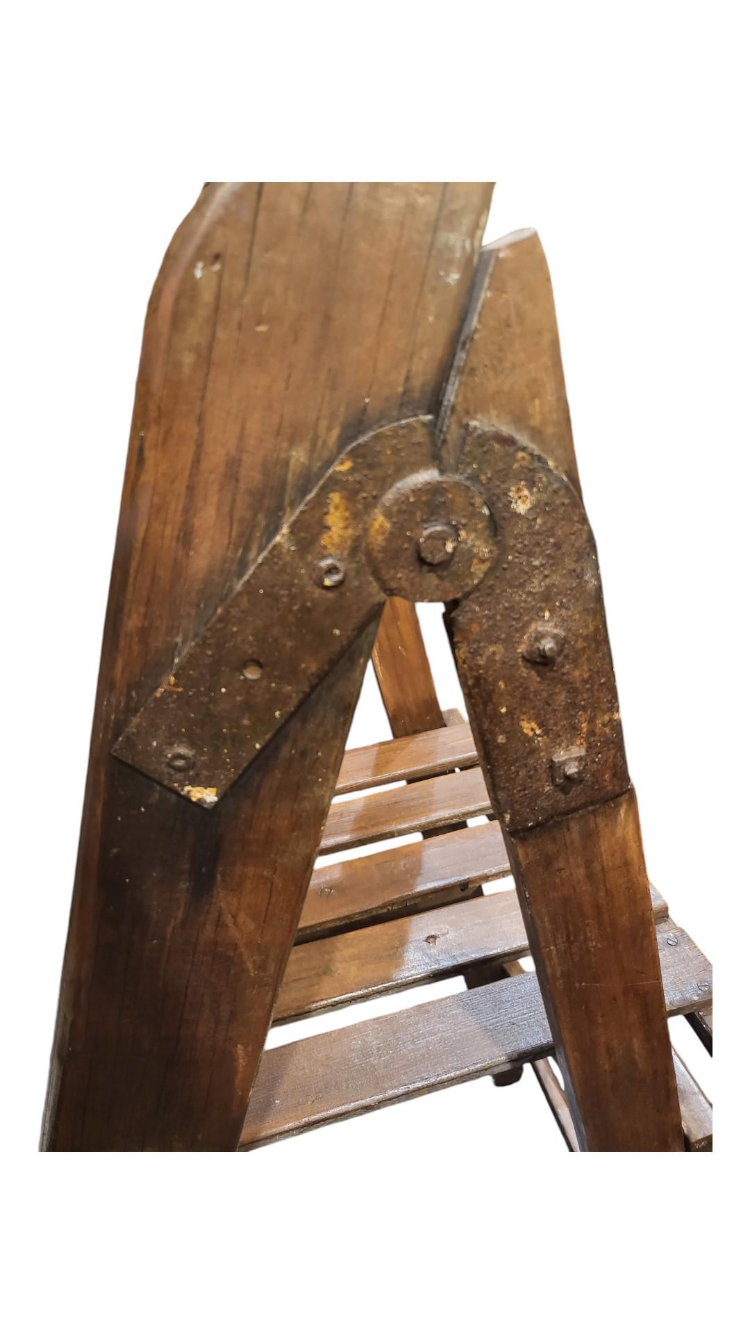 English Vintage Foldable Wooden Library Steps