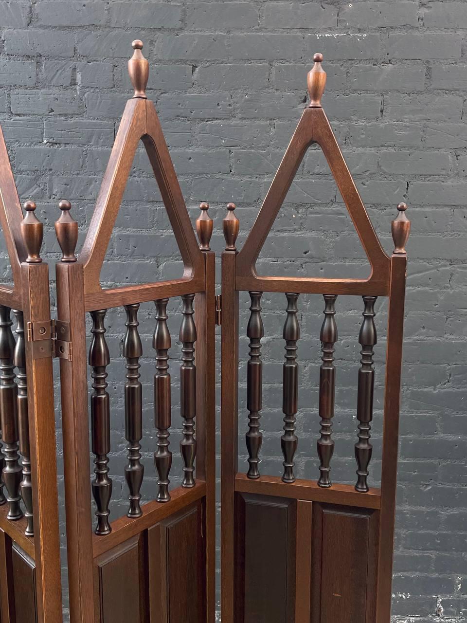 Walnut Vintage Folding 4-Panel Room Divider Screen For Sale