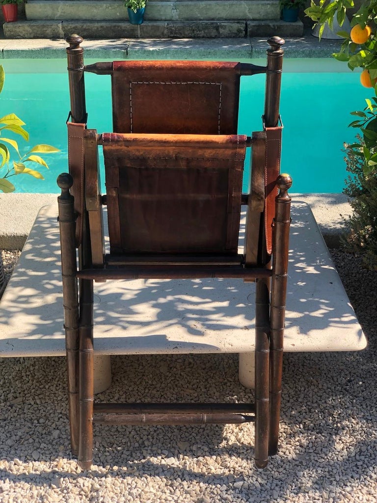 Vintage Folding Boat Chair in Leather, Bamboo and Brass 1930 For Sale at  1stDibs