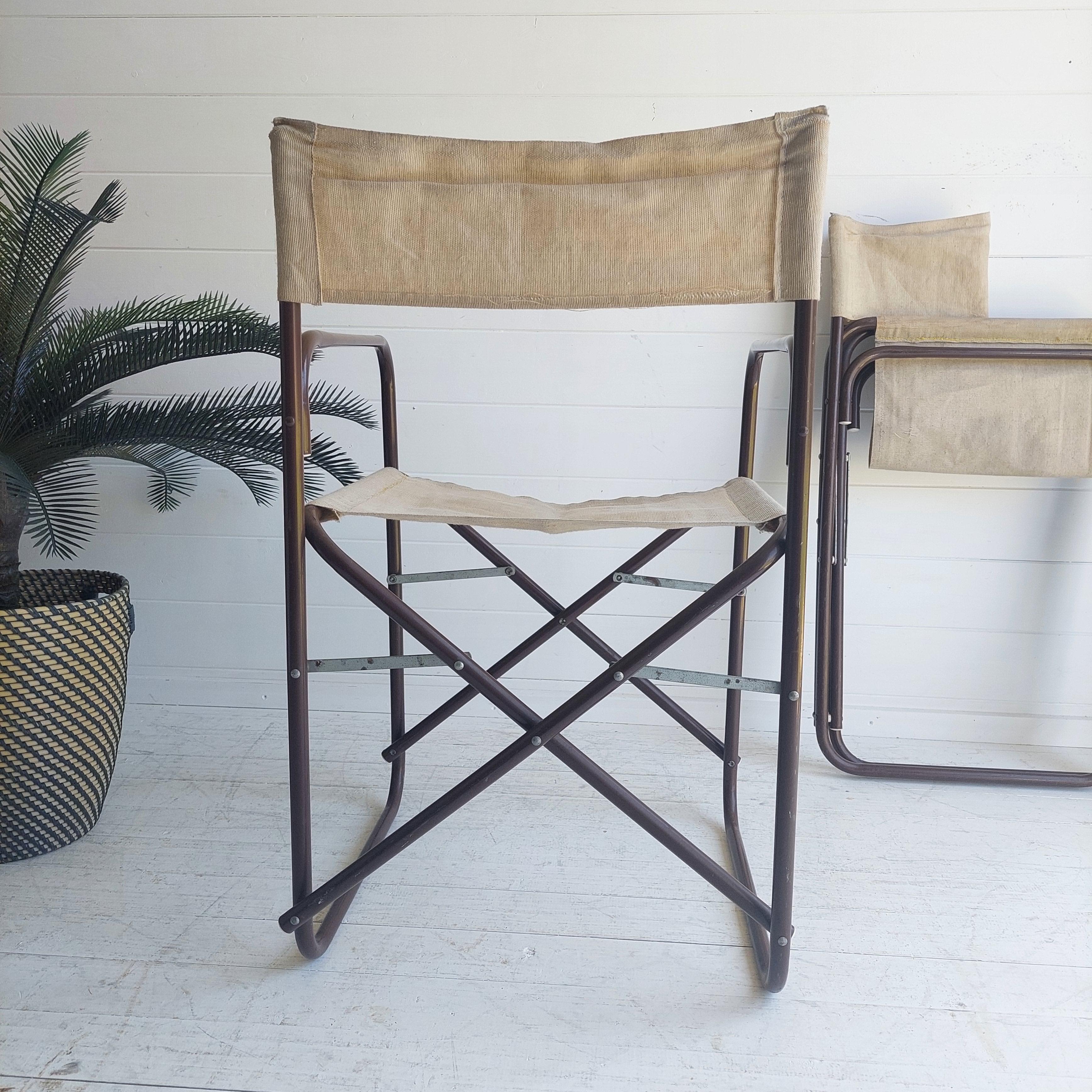 Vintage Folding Campaign Director’s 2 Chairs Metal & Canvas Gae Aulenti Style 4