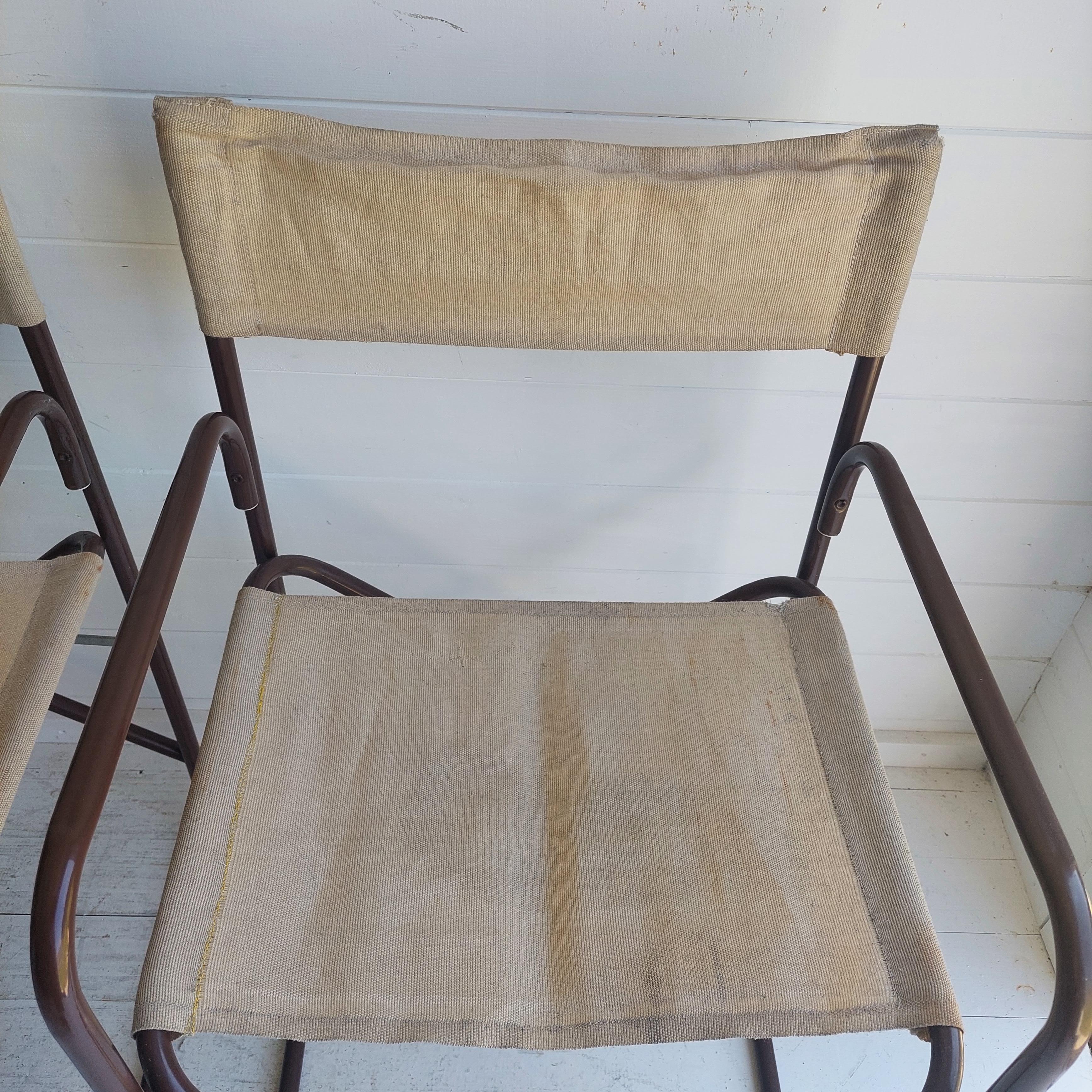 Vintage Folding Campaign Director’s 2 Chairs Metal & Canvas Gae Aulenti Style 6