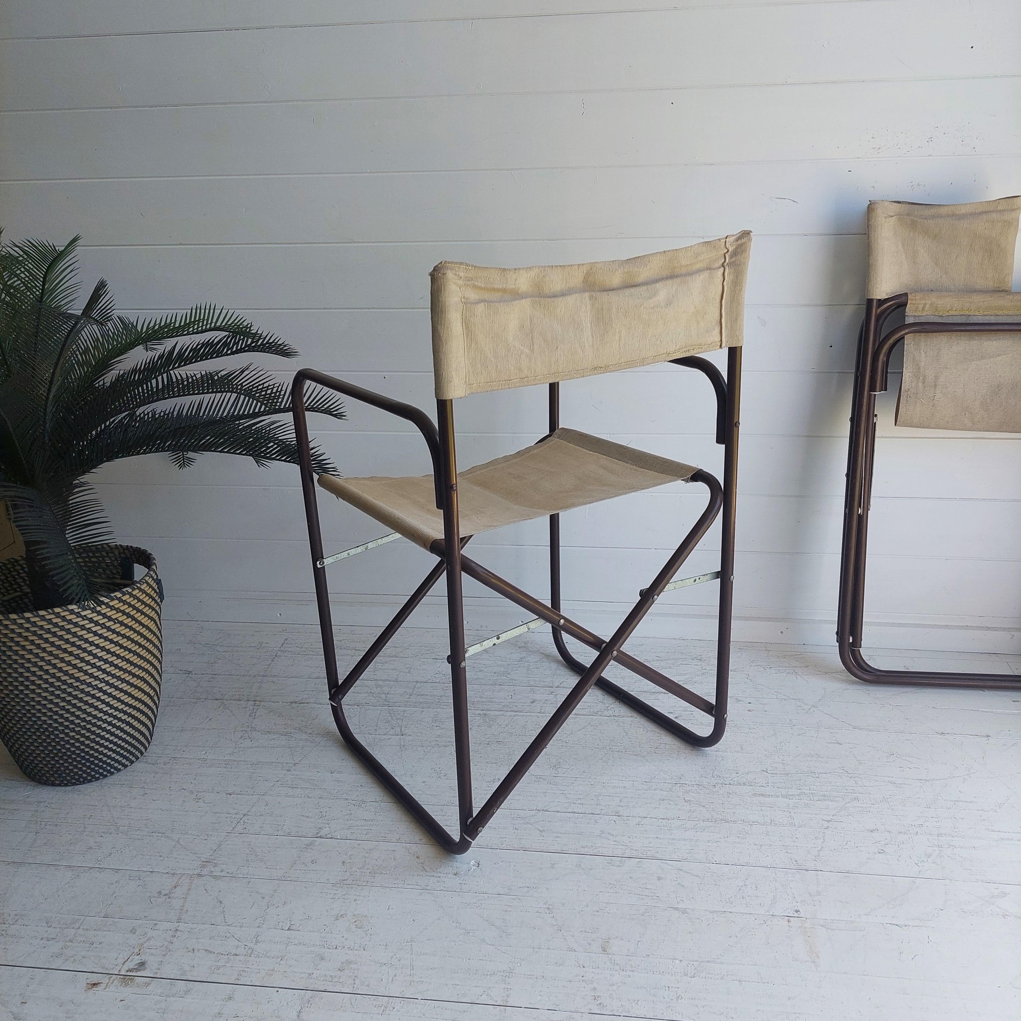 Vintage Folding Campaign Director’s 2 Chairs Metal & Canvas Gae Aulenti Style 2