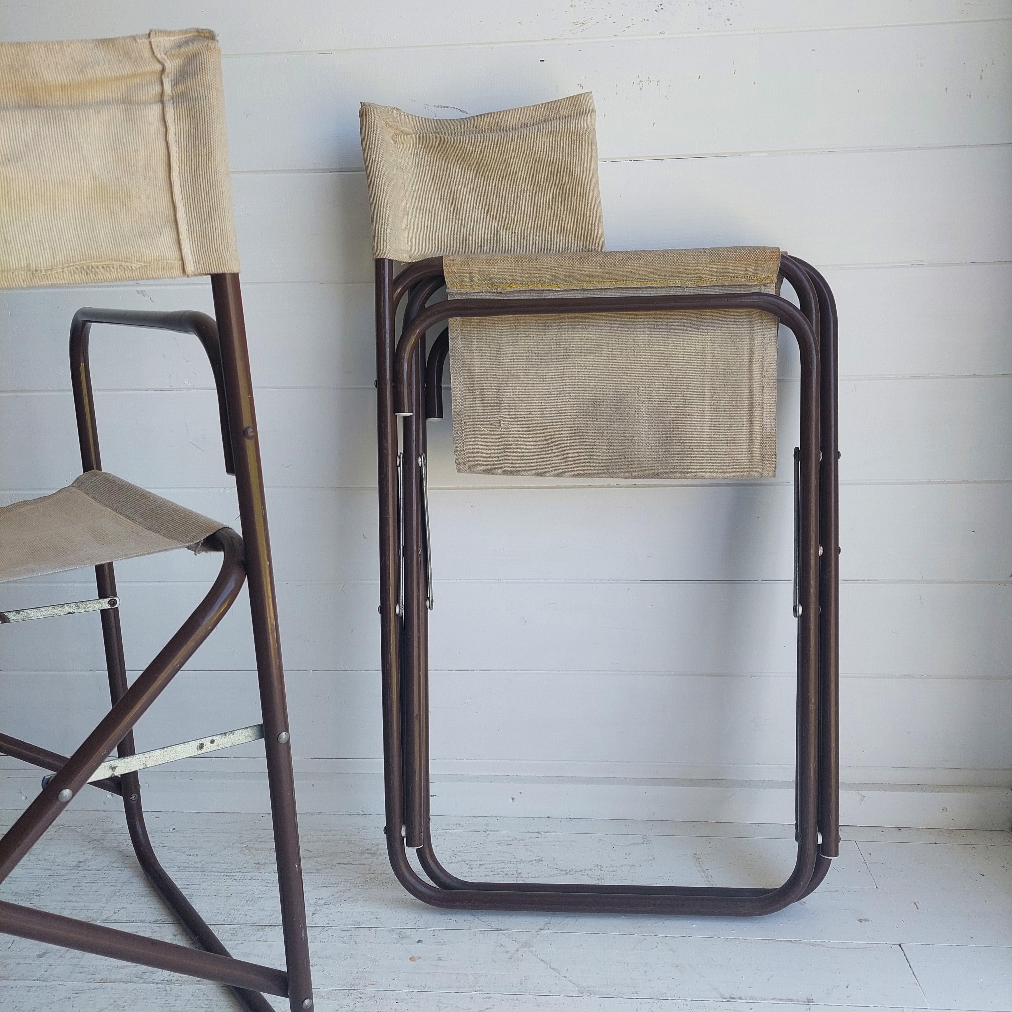Vintage Folding Campaign Director’s 2 Chairs Metal & Canvas Gae Aulenti Style 3