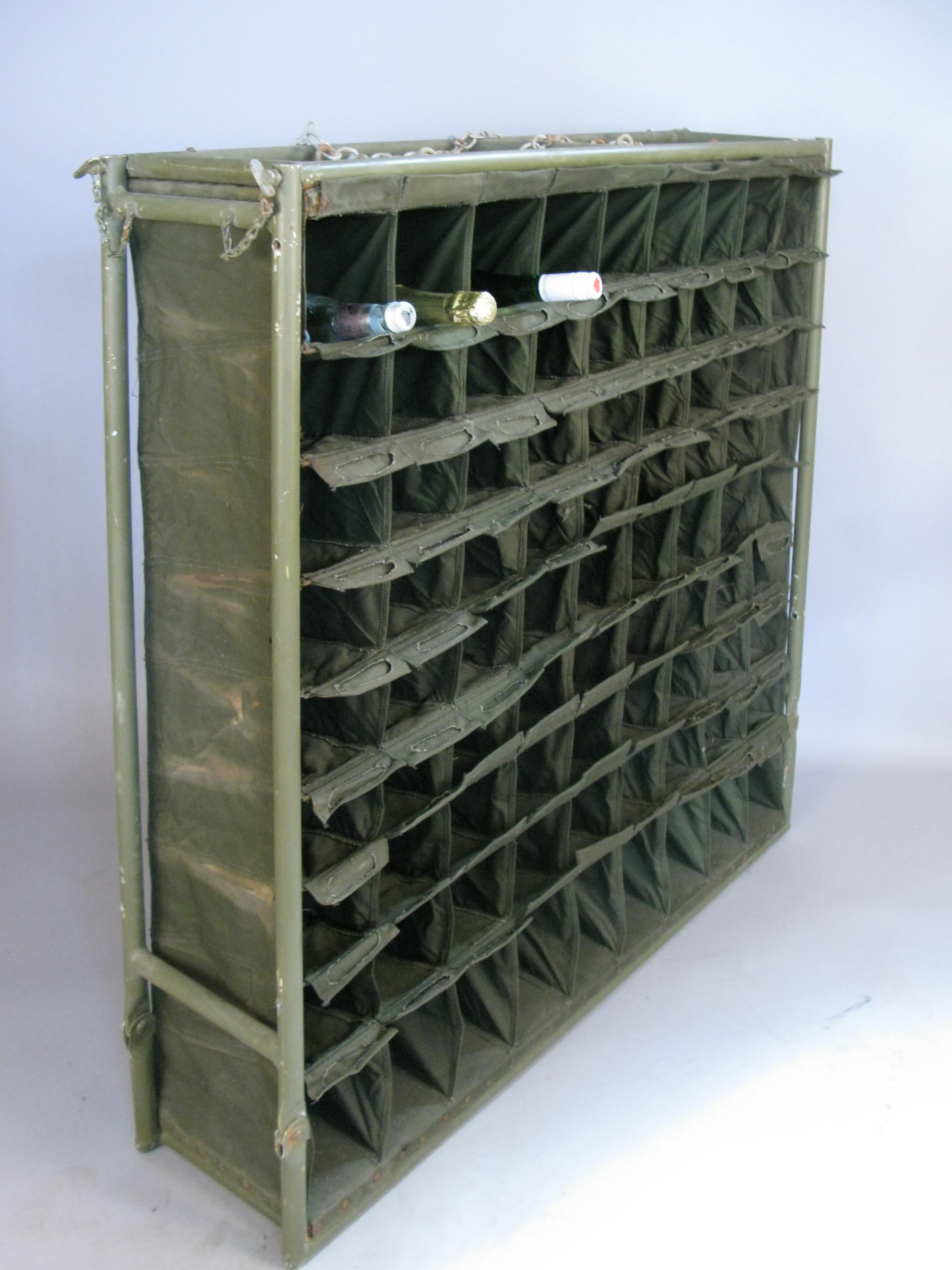 Vintage Folding Canvas Army Mail Sorter Wine Rack In Good Condition In Hudson, NY