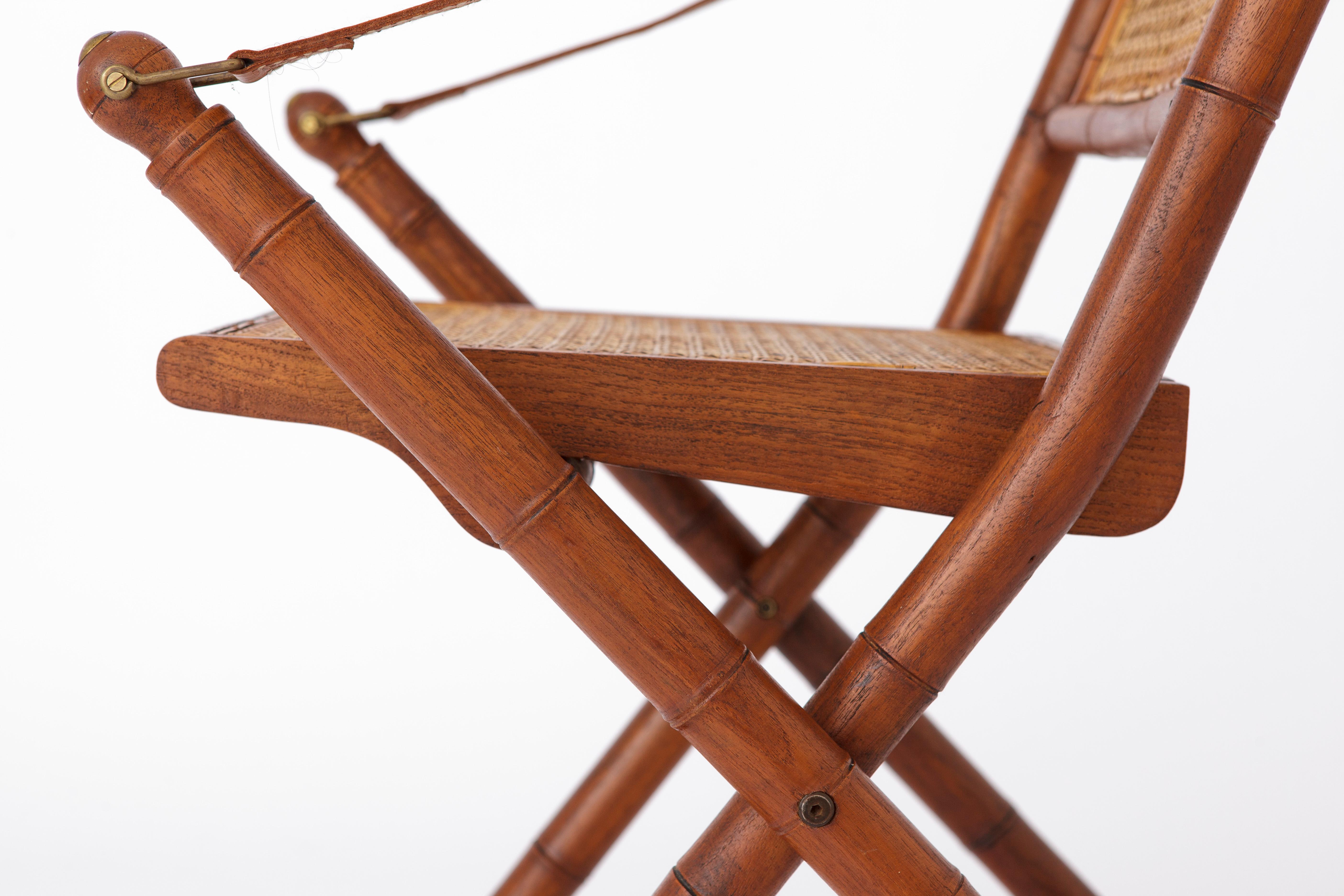 Teak Vintage Folding Chair 1960s Spain Viennese Weaving For Sale