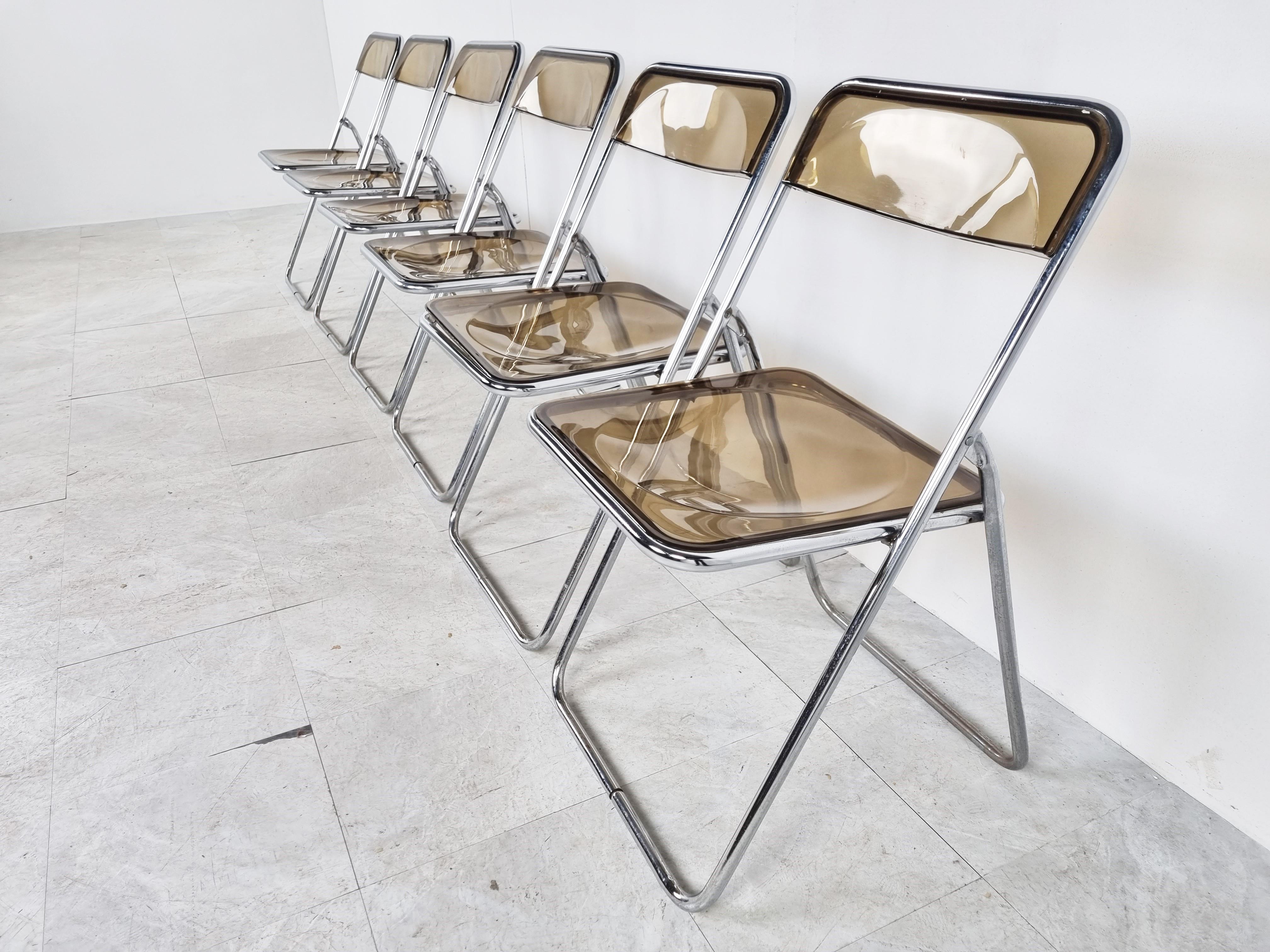 Italian Vintage Folding Chairs in the Style of Castelli, 1970s, Set of 6