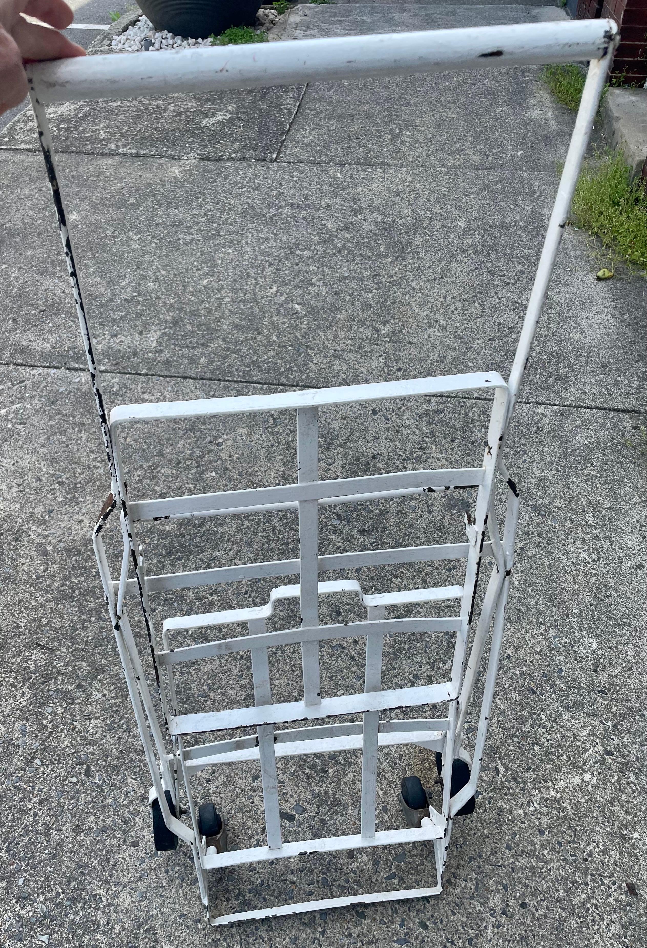 Painted Vintage Folding Grocery Shopping Cart Wrought Iron w/o Baskets For Sale