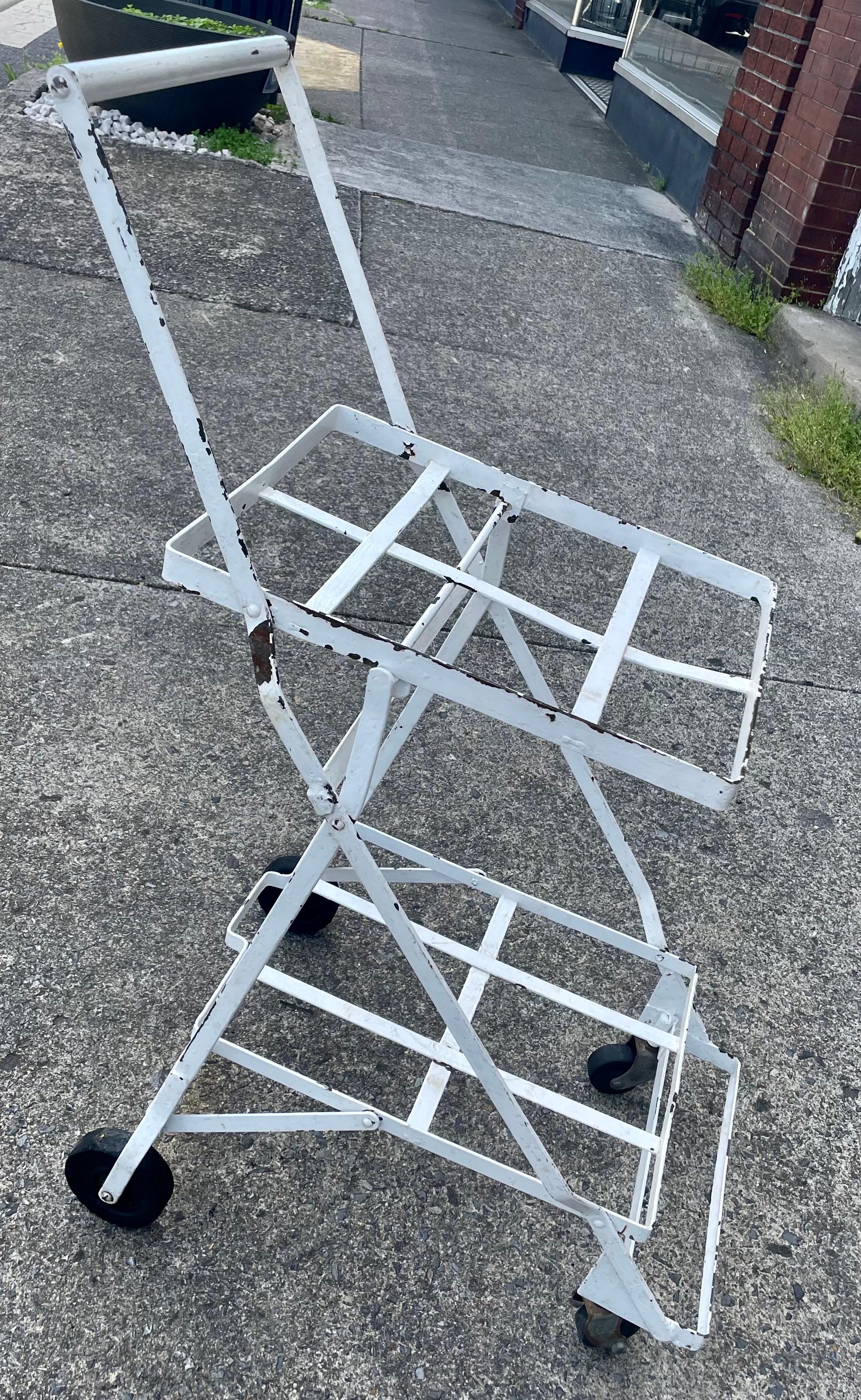 Vintage Folding Grocery Shopping Cart Wrought Iron w/o Baskets For Sale 1