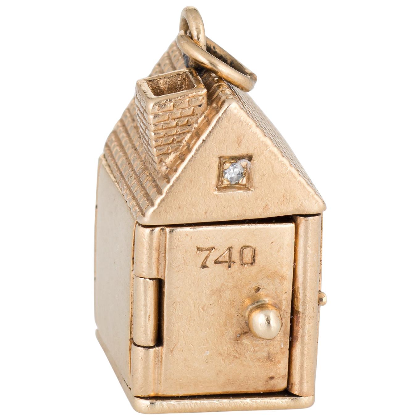 Vintage Folding House Charm Picture Pendant 14 Karat Gold Diamond Locket Charm
