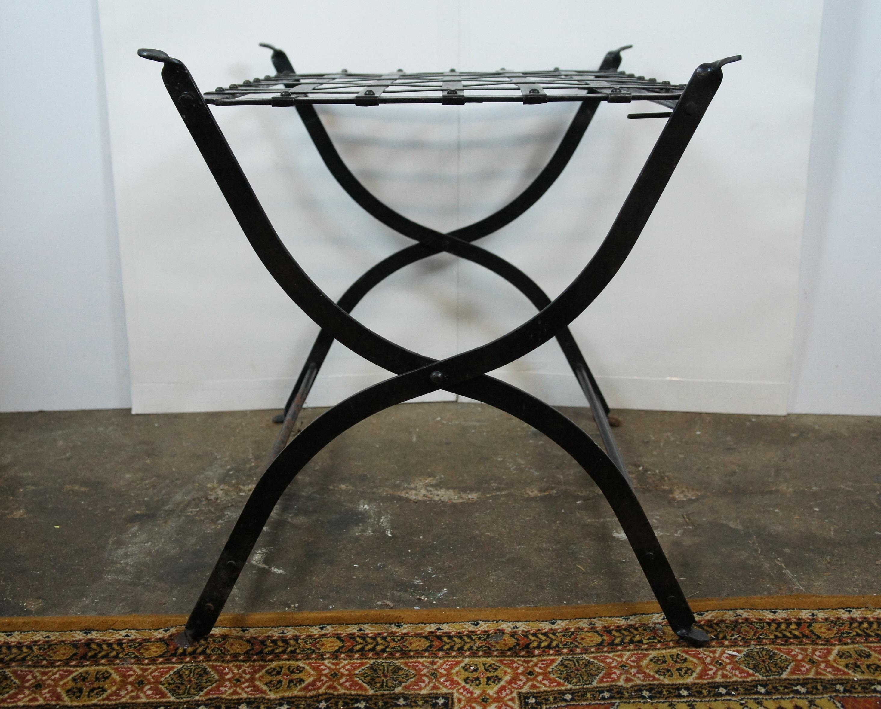 Vintage Folding Iron Luggage Rack Stool Stand Bench Side Table 25