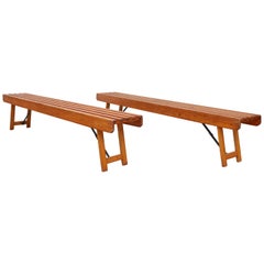 Vintage Folding Mailman's Wood Slat Bench