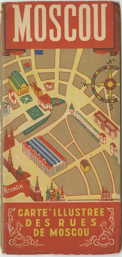 Vintage Folding Map of the Streets of Moscow, Russia, circa 1950